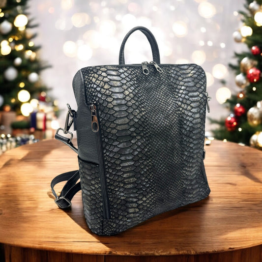 Geanta Rucsac Dama Carlie Piele Naturala/Intoarsa Croco Editie Limitat